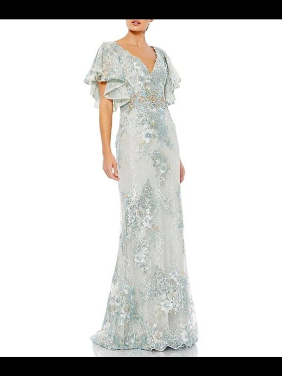 Mac Duggal Dresses & Skirts - Mac-Duggal-V-Neck-flutter-sleeve-embroidered-lace-column gown